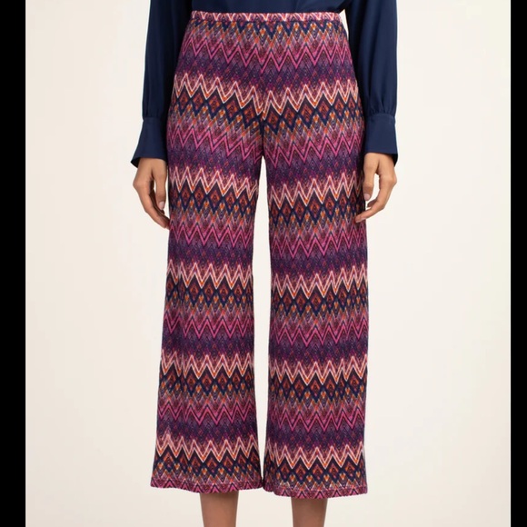 Trina Turk Crop Penelope Pant New With Tags Size Large Pink Purple Zig Zag Pants - Picture 6 of 11
